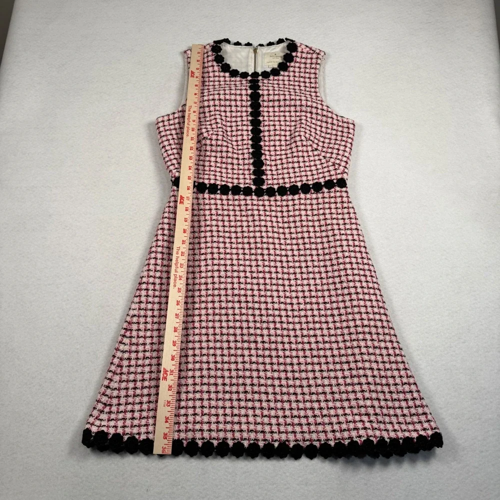 Kate Spade Tweed Dress Womens 8 Pink Sleeveless A Line Floral Trim NJMU8230